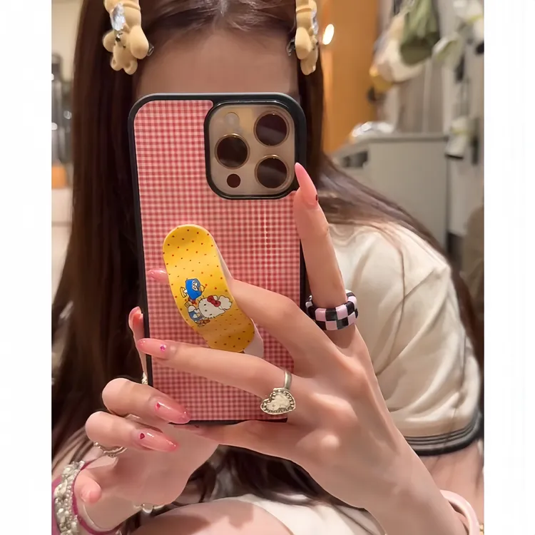 BANCA粉格纹KT创可贴支架适用iphone16promax手机壳苹果15/14女13