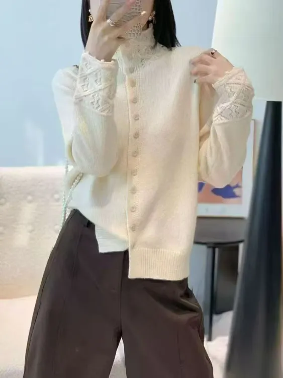 2531 G 秋冬女士时尚半高领勾花针织开衫 F80