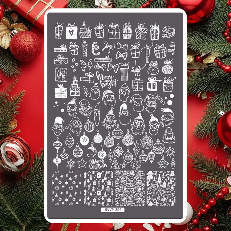 圣诞老人铃铛精灵雪人星星雪花美甲工具印花钢板模具印花模板