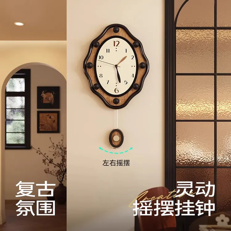 中古风钟表挂钟客厅新款时钟家用挂墙免打孔复古风创意高级感餐厅