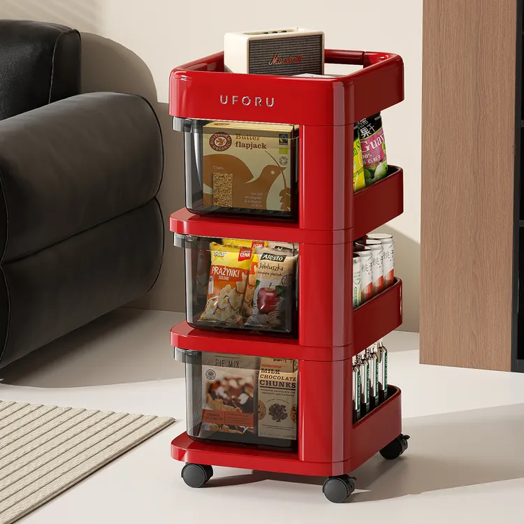 橱明星移动置物架中古风带轮小推车儿童零食玩具多层抽屉式收纳架