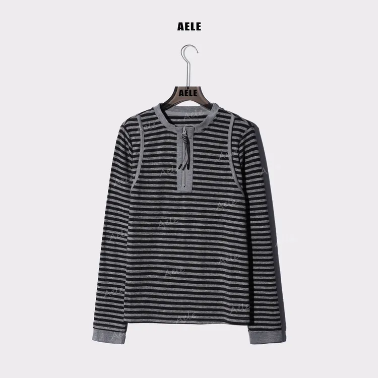 AELE条纹显瘦设计感半拉打底上衣 T853 2975 AD