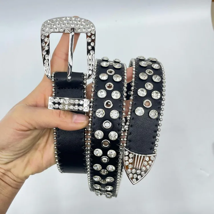 百搭女士银色镶钻腰带 带钻黑色潮款皮带欧美少女风牛仔裤裤袋