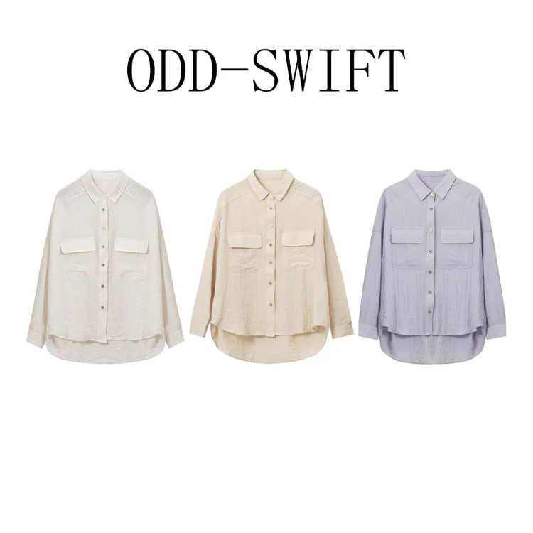 ODD-SWIFT【亚麻月光曲】不规则手缝扣老钱风气质休闲通勤衬衫-052