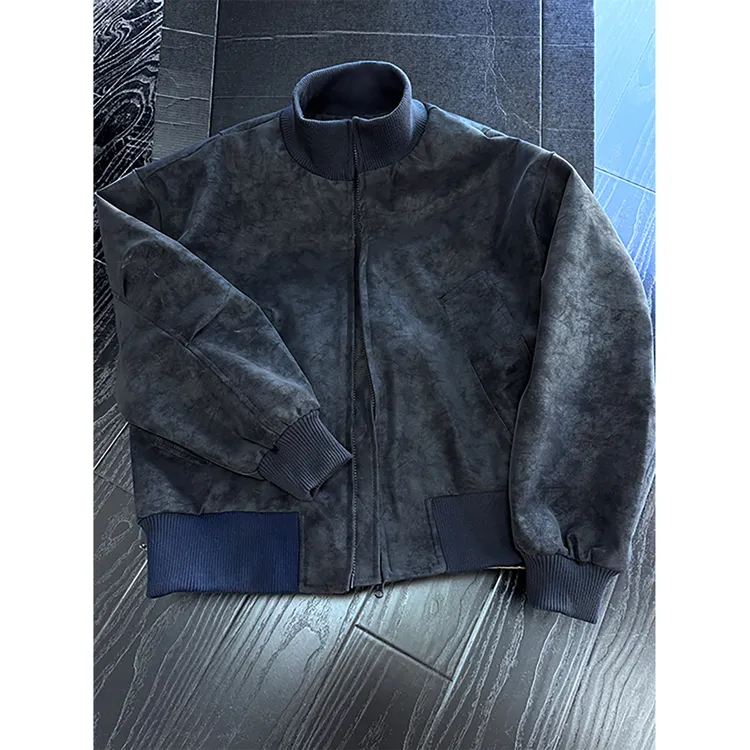 美式复古飞行员皮夹克男款秋季新款扎染外套cleanfit立领棒球服潮