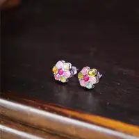 碧玺耳饰【宝陀明月】天然精品碧玺七色花气质百搭高级感国风耳钉