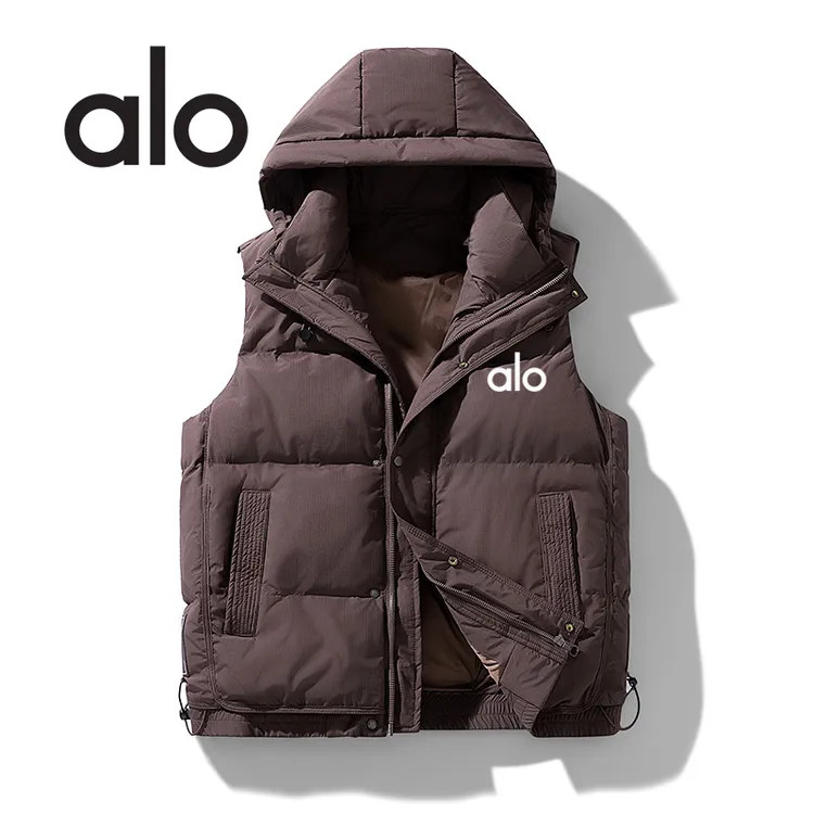 alo秋冬季户外纯色连帽鸭绒马甲百搭休闲韩版男女款保暖羽绒服