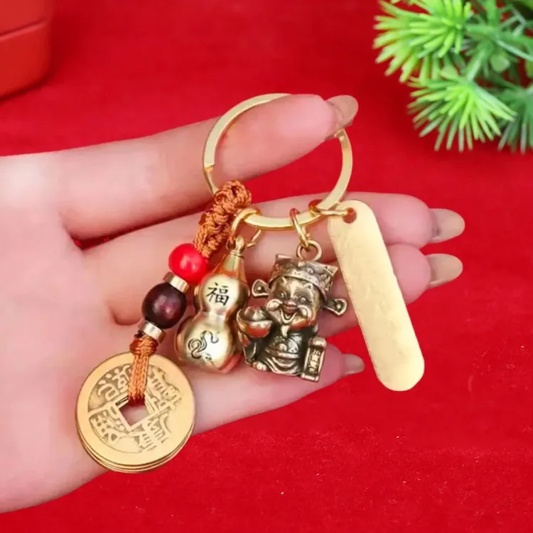 【师傅推荐】吉祥五路财神十二生肖福葫芦男女复古汽车钥匙扣D