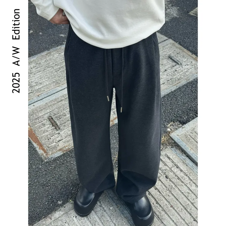 ARUI 2025 A/W （冬季加绒）美式宽松百搭阔腿纯色男小直筒休闲裤