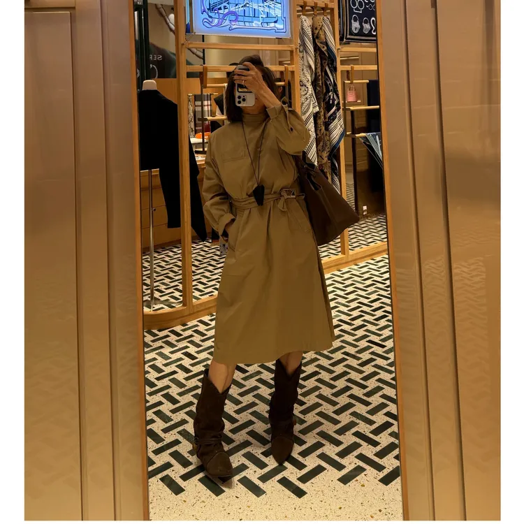 COCOLINDA| 棉质系带时尚宽松风衣大衣’斜扣‘风衣裙C1742