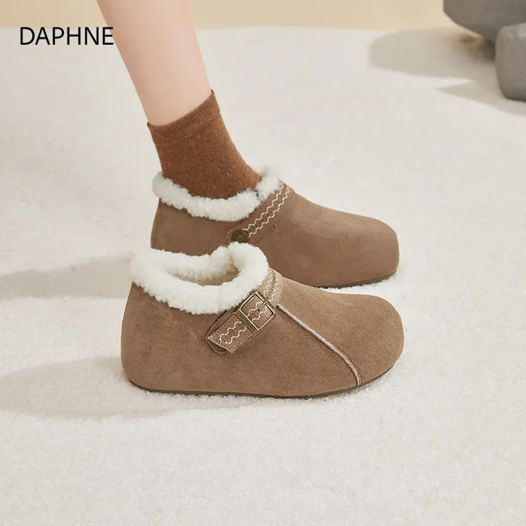 达芙妮加绒棉鞋女2025冬季新款保暖加厚勃肯鞋女百搭软底毛毛鞋