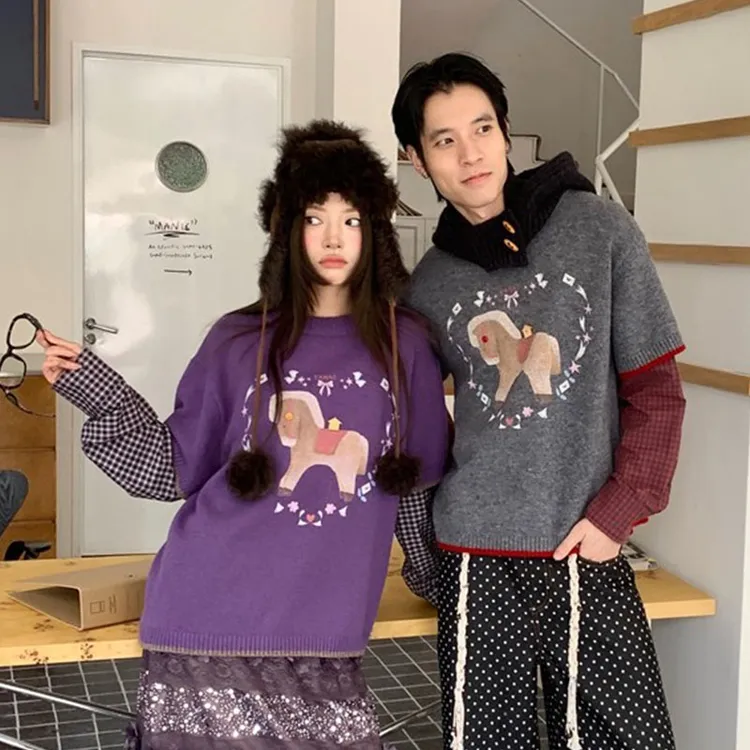 【现货】YANAG马上有房的圆舞曲羊毛假两件加绒韩版毛衣女26春新款