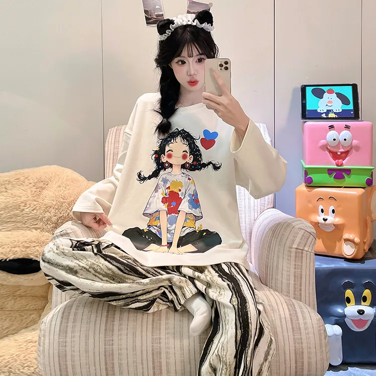 睡衣女款爆款2025新款可外穿大码春秋舒适宽松休闲长袖家居服套装