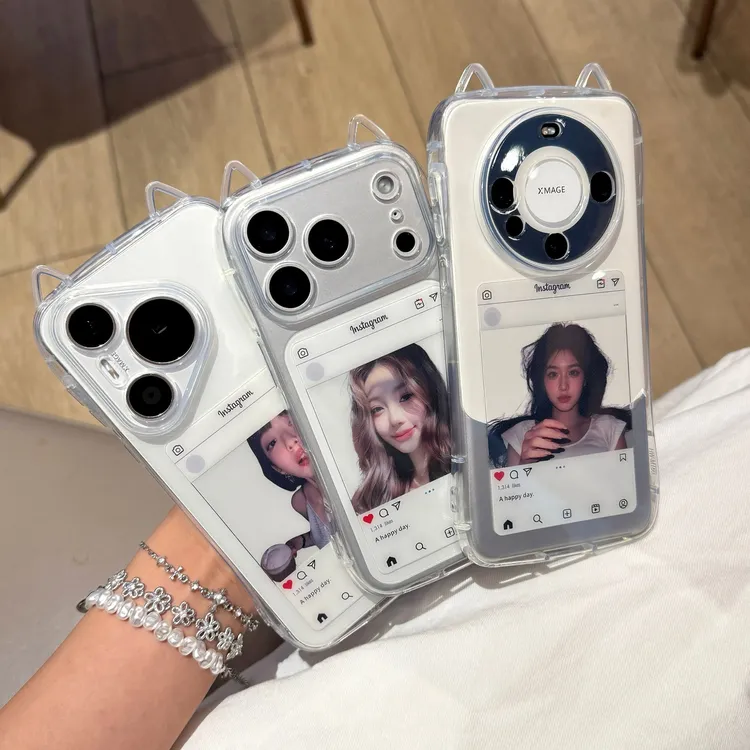 雅天立简约透明猫耳朵适用苹果17/16手机壳华为P70vivoppo小米15