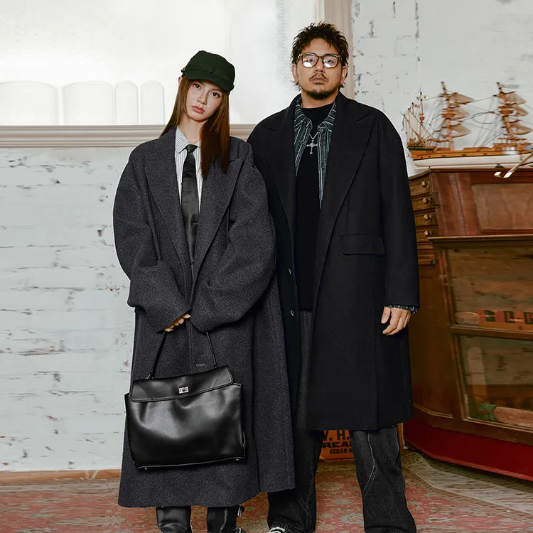 NMAX大码潮牌男装25年冬季大翻领中长款外套加厚毛呢大衣FNN002