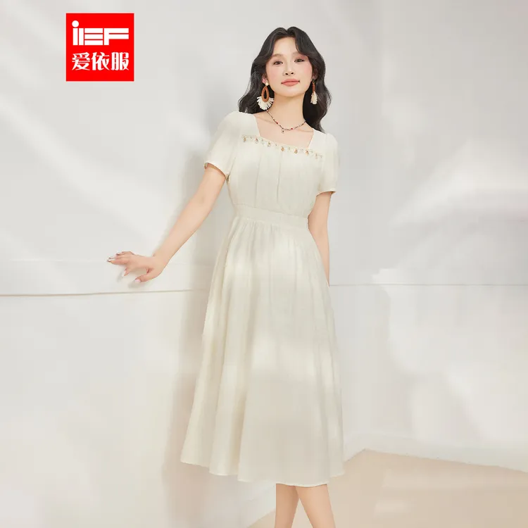 IEF/爱依服连衣裙2025夏季新款法式文艺知性气质通勤百搭连衣长裙