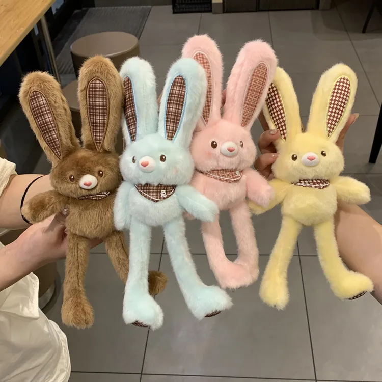 格子抽拉兔可爱卡通抽拉兔子公仔玩具包包钥匙扣挂件