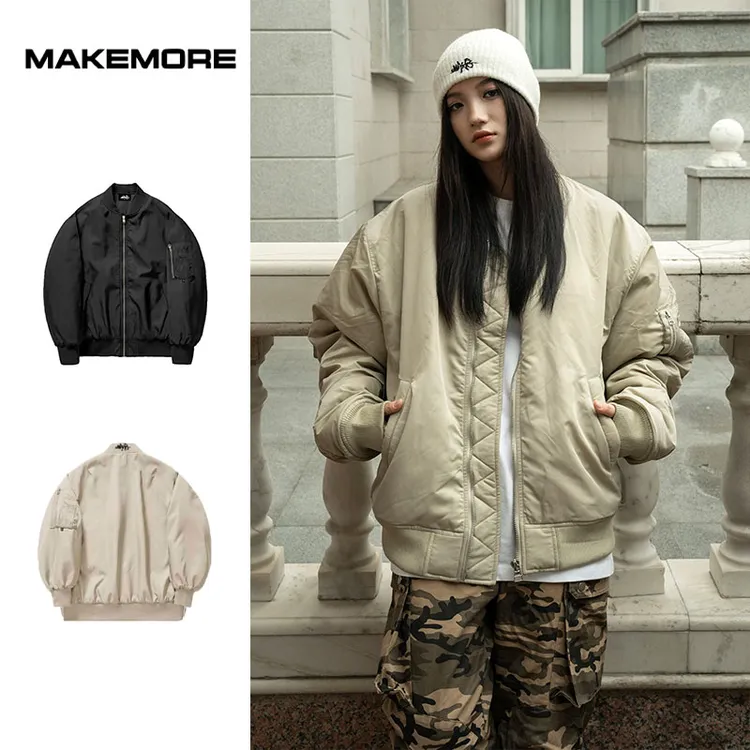 Makemore飞行夹克男秋冬MA1加棉厚款美式复古休闲宽松棉服外套潮