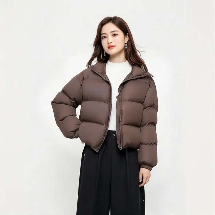 短款时尚欧版立领保暖简约长袖拉链立领百搭冬季休闲女士