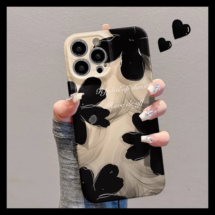 晕染水墨花朵适用苹果16promax手机壳新款iPhone15pro个性创意14