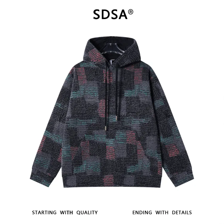 SDSA男士秋冬新款痞帅男装简约撞色不规则色块抽绳连帽卫衣百搭