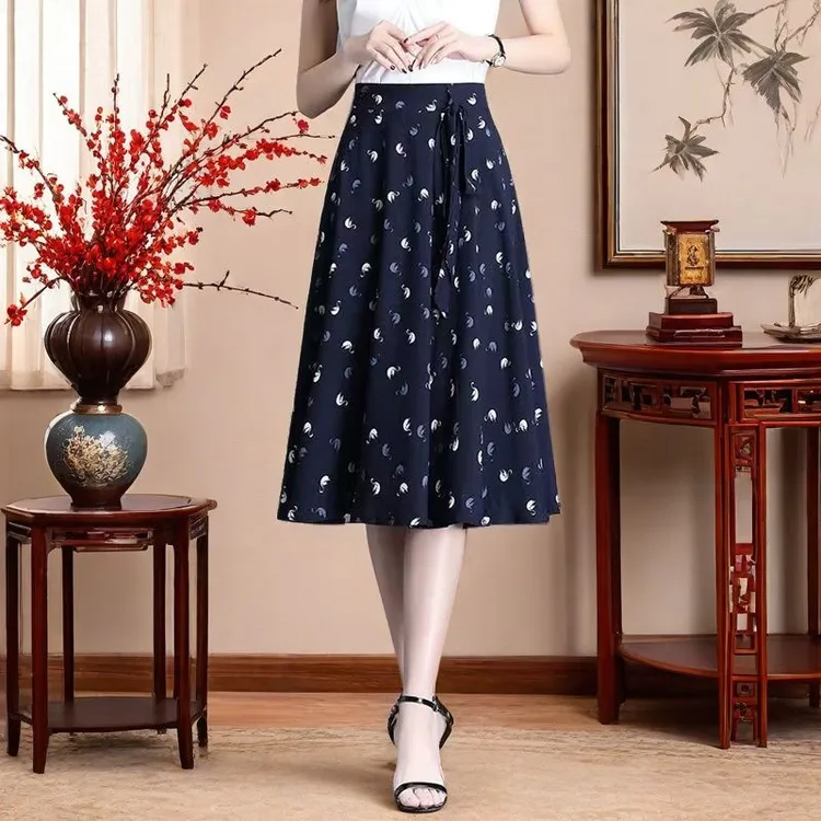 【有腰带】高腰百搭显瘦宽松碎花A字裙休闲气质印花松紧腰半身裙女