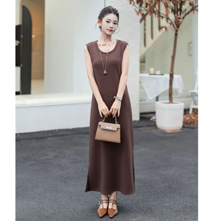 露肩无袖背心连衣裙显瘦冬季内搭打底懒人时髦针织时尚拼接长款女