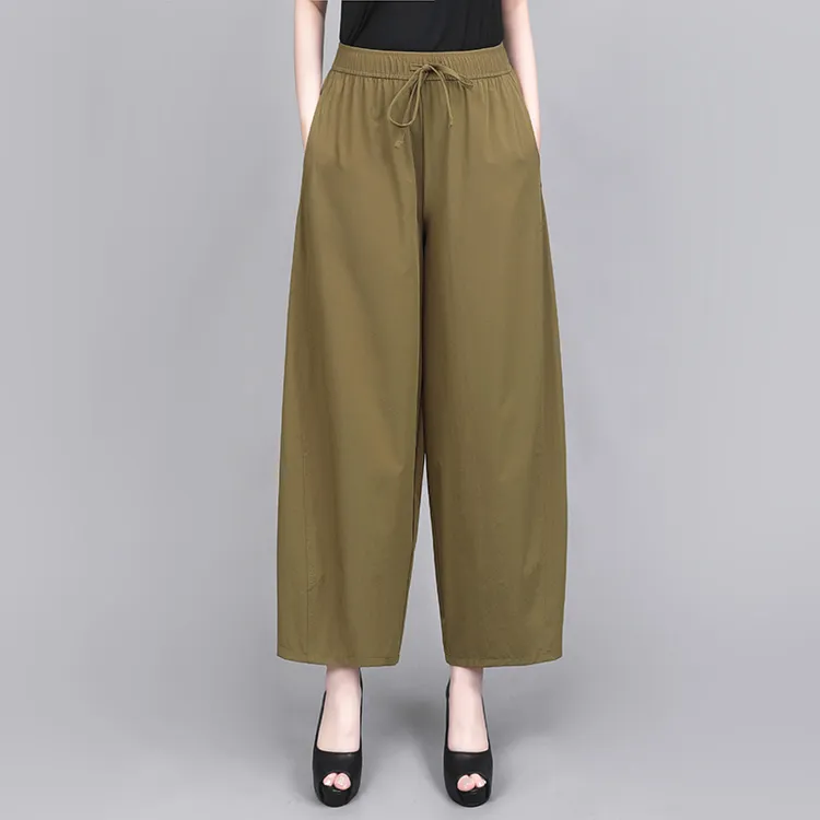 2025夏季新款速干冰丝气球裤大码裤子宽松显瘦复古女裤九分灯笼裤