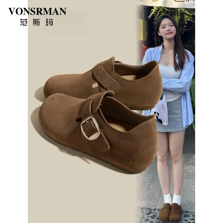 5CM内增高勃肯鞋女2025新款复古厚底吐司鞋全包外穿乐福休闲单鞋