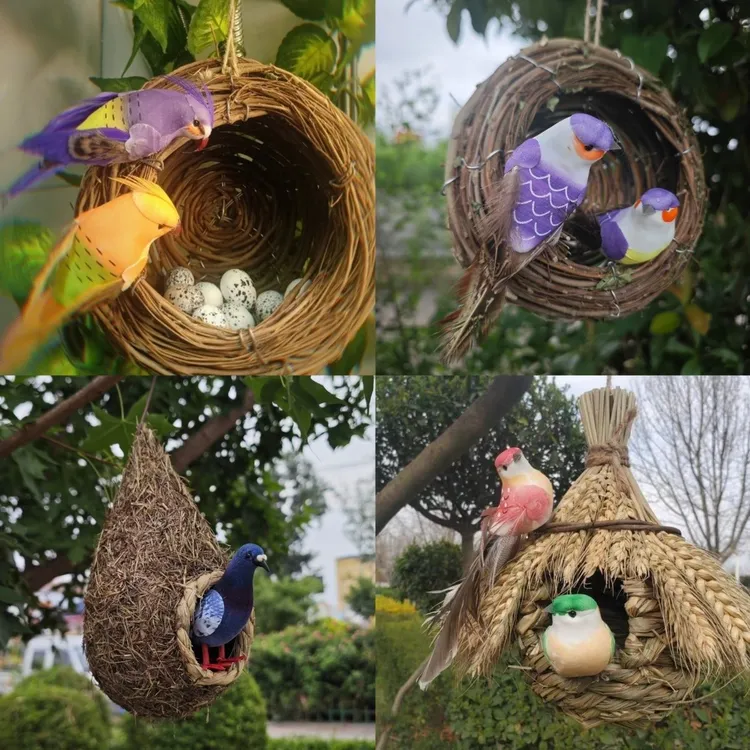 鸟窝鸟巢小鸟用品鸟笼手工草编户外田园风格仿真装饰品农家乐挂件