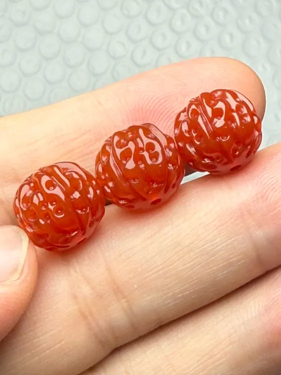 保山料柿子红玛瑙手工雕刻金刚菩提直径12.8mm左右多样发一颗