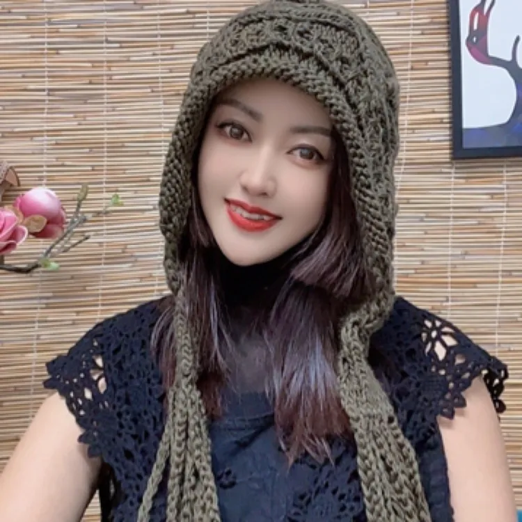 秋冬季手工编织护耳【麻花手工大辫】帽时尚百搭加厚保暖棉女士加厚