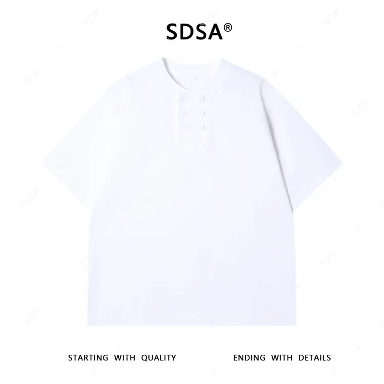 夏季高级感新款男士韩系纯色净版纽扣短袖T恤时尚简约圆领上衣