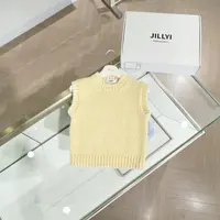 jillyi【小柠檬】黄色圆领纯色简约针织背心秋季无袖百搭