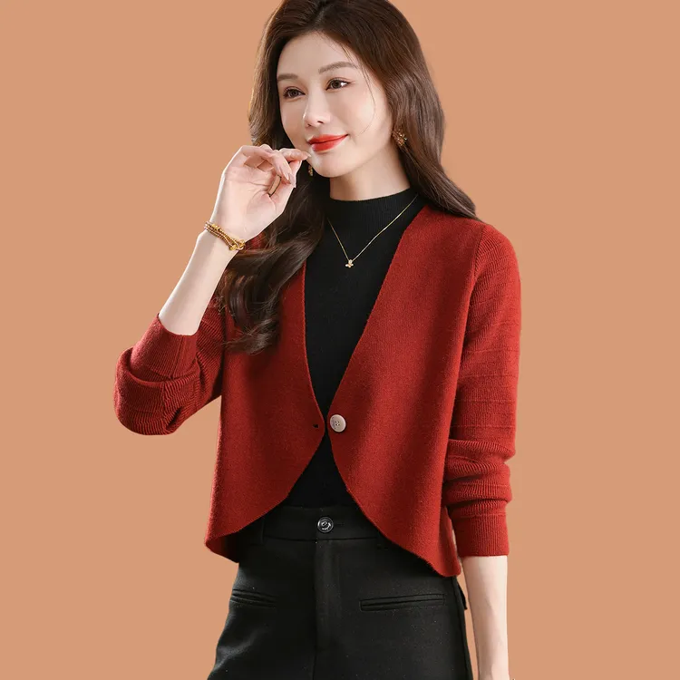 小个子羊毛针织开衫女春秋装高腰外搭披肩短款配旗袍裙子毛衣外套