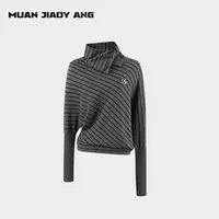 MUAN JIAOYANG设计感修身半高领蝙蝠袖毛针织衫套纹翻领针织上衣