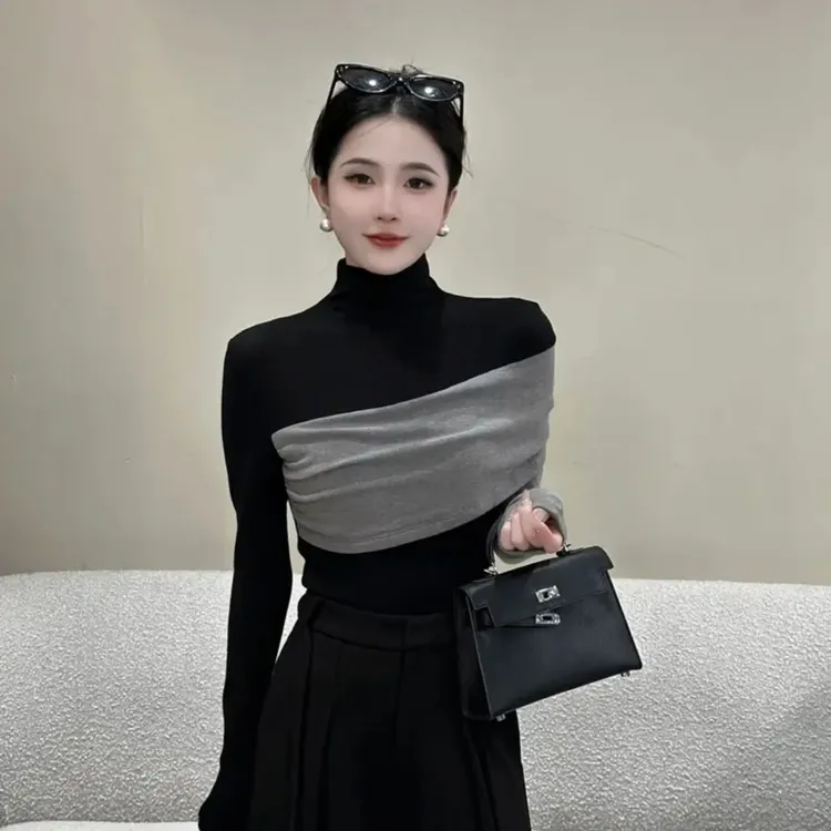 【从简而行】拼接撞色长袖T恤女百搭打底衫上衣+休闲阔腿裤BB50396