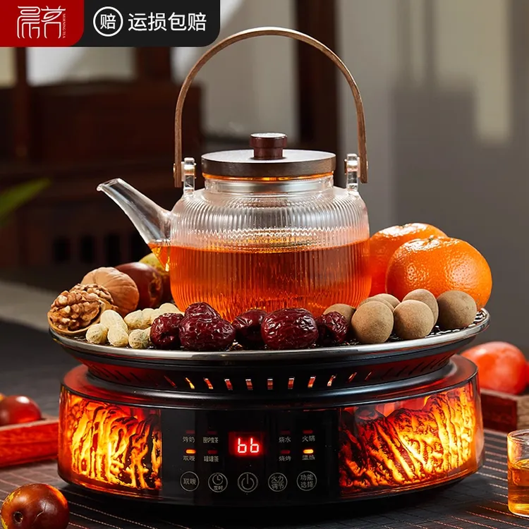 3D仿真火焰围炉煮茶器具全套装2025新款家用室内烤火电陶炉养生壶