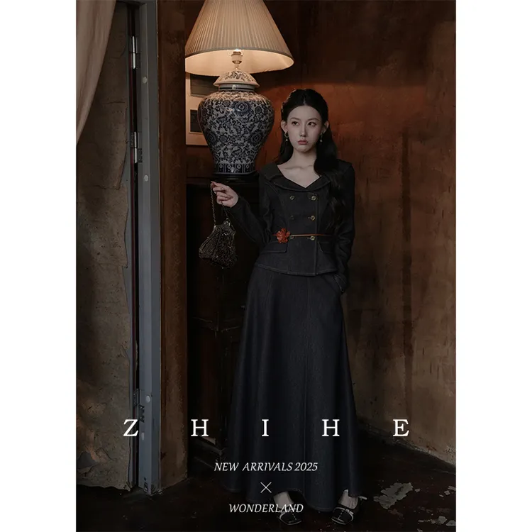 无艳一禾【伯爵千金】静奢莱赛尔棉牛仔收腰外套+牛仔裙