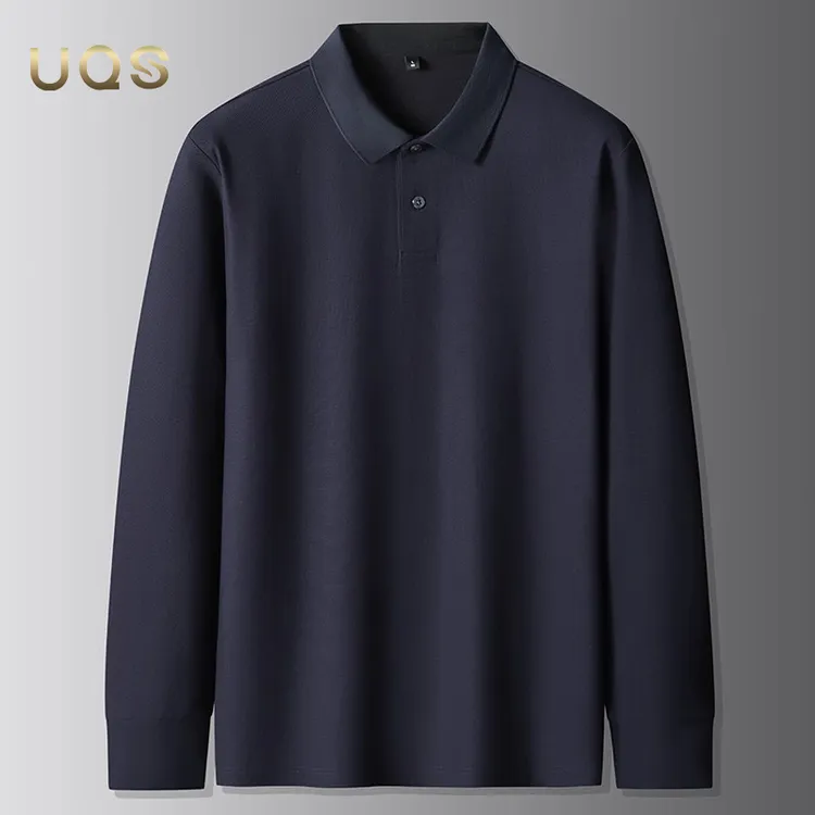 大码春秋新款男装纯棉长袖POLO衫丝光棉宽松舒适弹力亲肤纯色简约