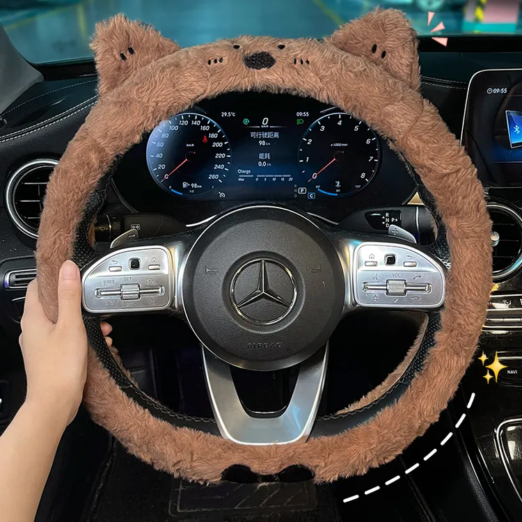 汽车方向盘套冬季加绒保暖纸巾盒把套车载通用可爱西高地护肩套