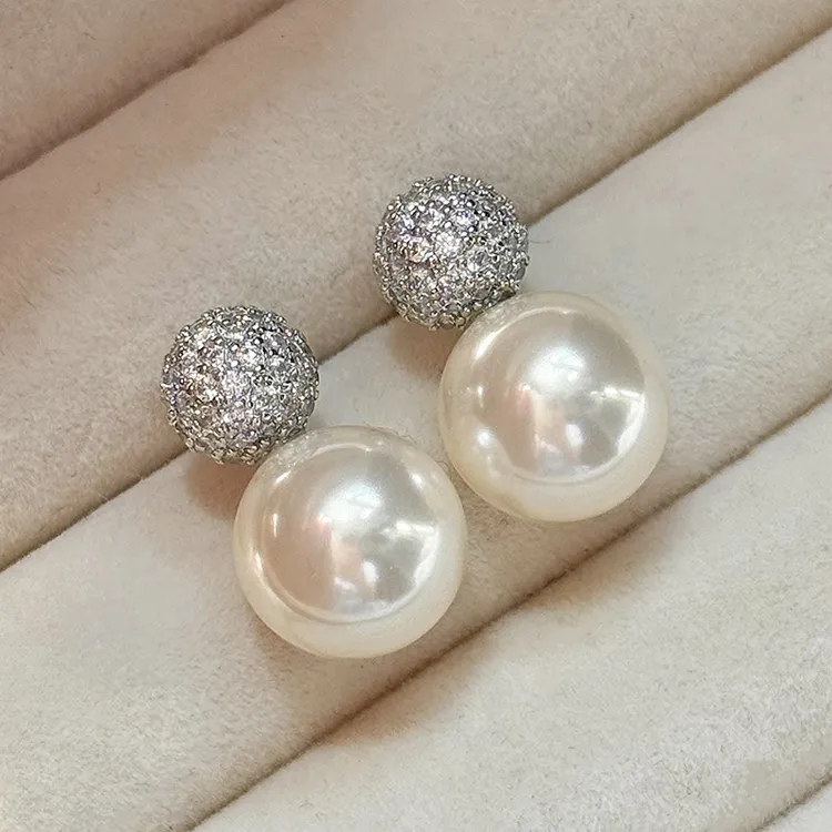 铜合金仿珍珠耳饰 高级感超闪小灯泡气质经典正圆百搭耳钉女2034 