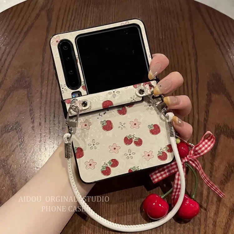 适用华为Pura X典藏版手机壳阔折叠烫金草莓樱桃挂件全包女保护套