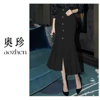 AO ZHEN气质半身长裙春秋 高级感高腰显瘦黑色包臀鱼尾裙