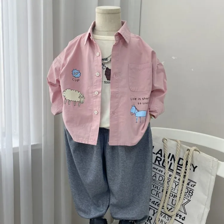 【热推爆款】男童衬衫长袖春秋棉儿童衬衣男孩外套薄款洋气开衫韩版