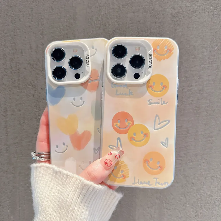 磨砂彩银适用苹果OPPO华为小米vivo笑脸iPhone16爱心15手机壳女款