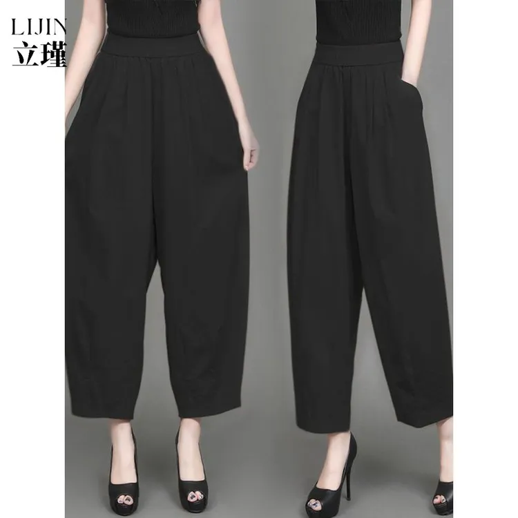 夏季新款精致高腰显瘦显高宽松宽松休闲百搭时尚九女款弯刀阔腿裤