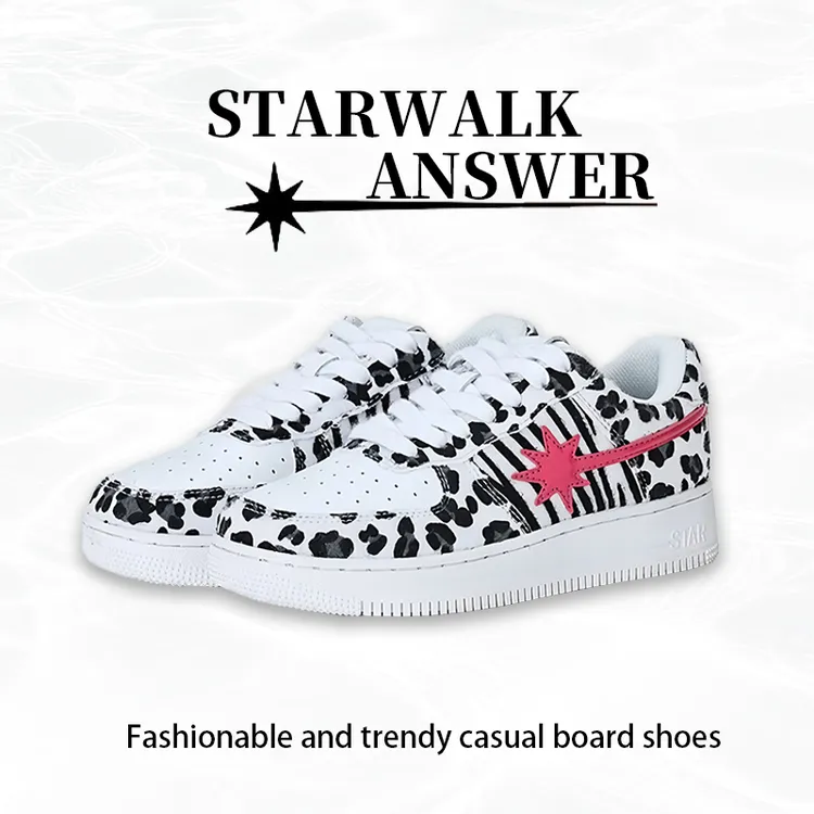 STAR WALK ANSWER.休闲板鞋百搭豹纹粉红情侣潮流德训滑板鞋好搭
