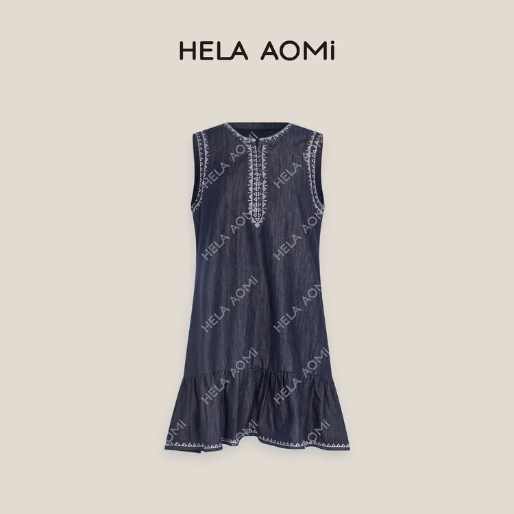 HELA AOMI“民族牛仔裙”莱赛尔宽松显瘦背心连衣裙CY5BZ72812