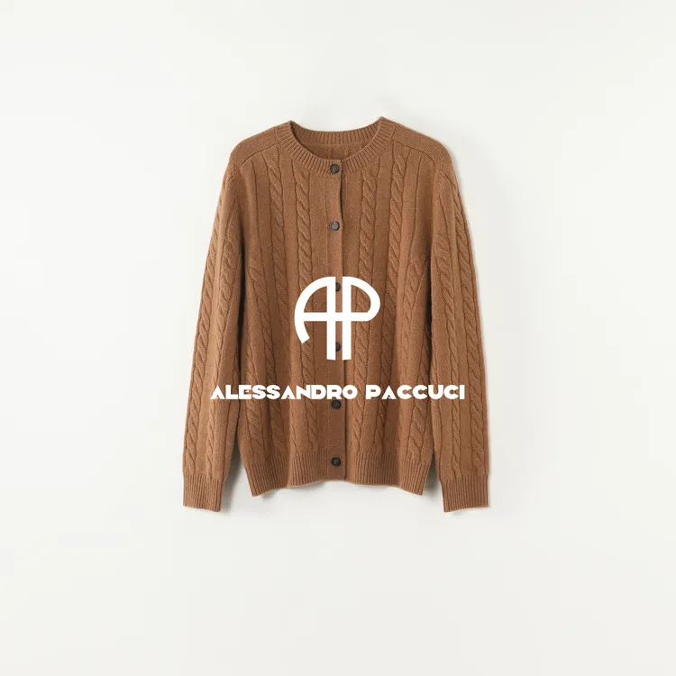 AP洛哥54252SK【松绒麻花】100羊绒圆领粗针绞花时尚百搭针织开衫